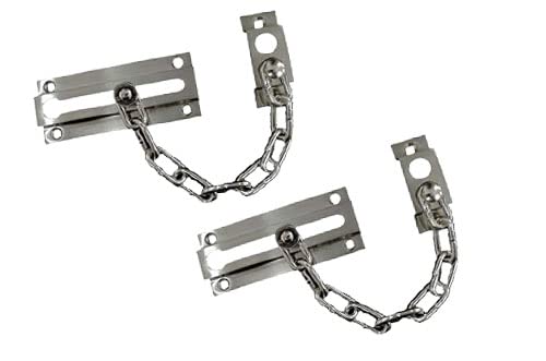 QCAA Solid Brass Chain Door Guard, with 9 Links Steel Chain, Satin Brushed Nickel, 2 Pack