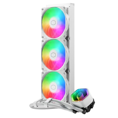 Cooler Master MasterLiquid 360 Core II CPU Liquid Cooler - 360mm AIO Water Cooling System (Max. 280W TDP), GR9 Dual-Chamber Pump, Enhanced ARGB Gen 2 Fans, Quick-Mount AMD & Intel Kits - White