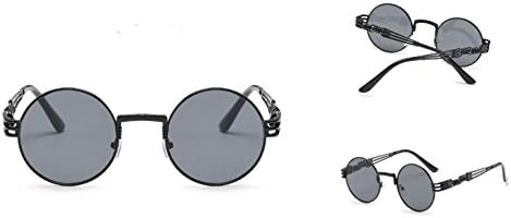 NAISHE Vintage Round Circle Retro Steampunk Sunglasses - Metal Frame - Men Women (Black, Gray)