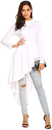 womens ruffle high low asymmetrical short sleeve bodycon tops blouse shirt dress