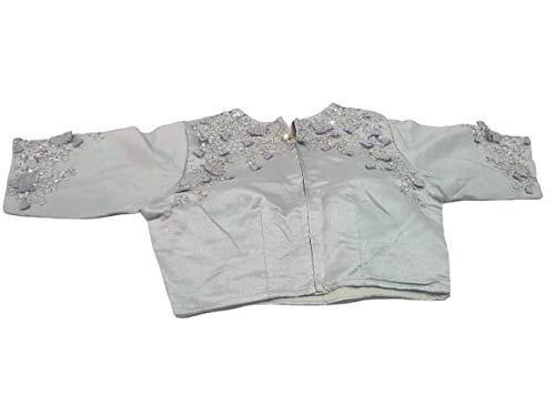 Leela Creation Women's Silk Fabric and Handwork Readymade Design Blouse (paras#11, Grey)