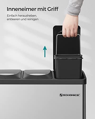 Mülleimer für die Küche, Treteimer mit 3 Fächern, 3 x 8 Liter