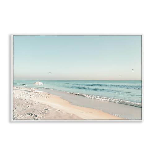 Stupell Industries Sunlit Shoreline Horizon White Framed Giclee Art design by L…