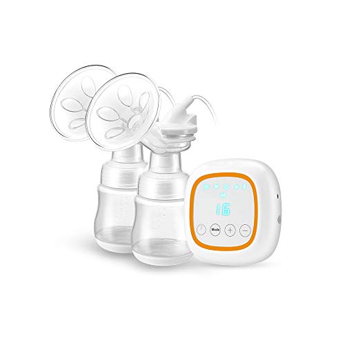 Double Electric Breast Feeding Pumps Pain Free Strong Suction Power Touch Panel with USB Charging Battery LED Display BPA Free