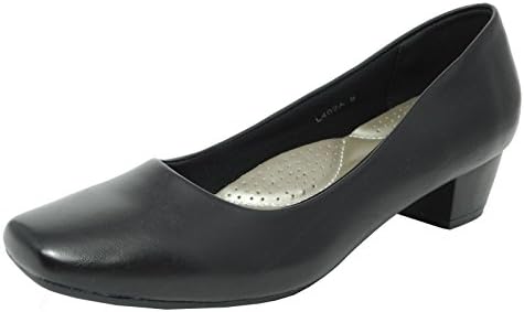 Womens Ladies Leather Lined Comfortable Ultra Padded Insole Black Low Heel Court Shoes Size 2 3 4 5 6 7 8 9