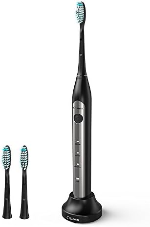 Electric Toothbrush Set Ultrasonic Portable with Smart Timer - 3 Replacement Heads - Wireless Charger Holder Cordless for Men Adult Boy (No Adapter) -Black