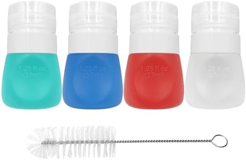 Squeeze Bottle Salad Dressing Container with Cleaning Brush, Dressing to Go  for Lunch and Travel, Portable Sauce Leakproof Mini Storage Bottles  (Food-Grade Silicone, BPA Free), 1.3 oz (Set of 4) price in