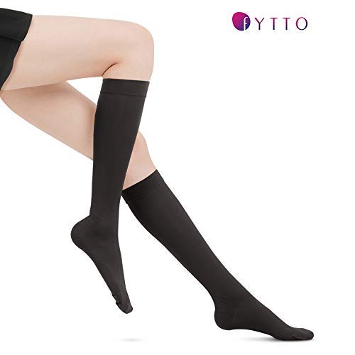 Fytto 1007 Women's Compression Socks - Stylish, Lightweight & Breathable 15-20mmHg Flight Stockings - Professional Support for Business & Travel, Classic, Black, Large - Thumbnail 4