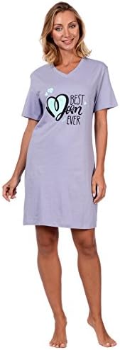 Cozy Loungewear Sleepwear Women's Cute Printed 100% Cotton Mothers Day Nightgown (Best Mom Ever Blue, L)