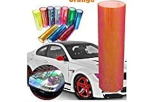 DIYAH 12 X 48 inches Self Adhesive Shiny Chameleon Headlights Tail Lights Fog Lights Films,Film Sheet Sticker,Tint Vinyl Film (Orange)