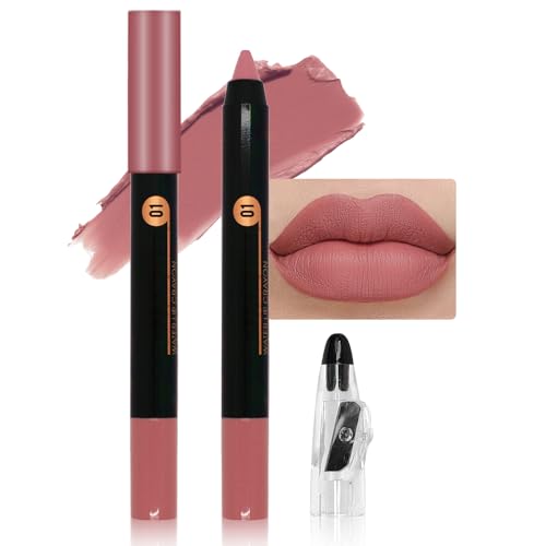 JUAAZIN Spanish Pink Crayon Matte Lipstick Lip Liner Pencil, Moisture Smooth Lipstick Pencil, With pencil sharpener Sharpenable Lip Pencil, Ultimate Lip Crayon for Women Smudgeproof Waterproof 01#