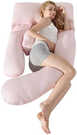 pillow THBEIBEI Cotton Fiber Breastfeeding Maternity U-Shape Multifunction Support Cushion Four Seasons Available Freely Detachable With Zipper 185 * 130cm (color : Light pink)