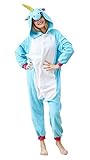 OLadydress Unisex Unicorn Costumes Pyjamas, Adult Women Men Animal Cosplay Onesie Blue Small