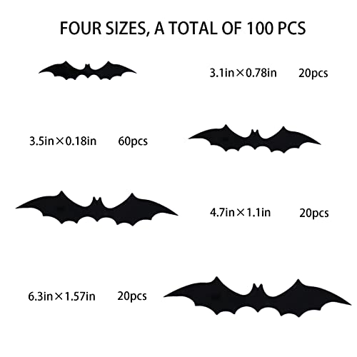 Halloween Bats Wall Stickers， PVC Removable Wall Window Door Decor， Halloween Waterproof Bats Wall Decals Halloween Party Indoor Outdoor Decor Supplies，Wall Sticker with 4 Different Sizes(120 Packs)