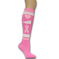 Pink Ribbon Breast Cancer Awareness Love Cheer Cure Cheerleading Knee High Socks