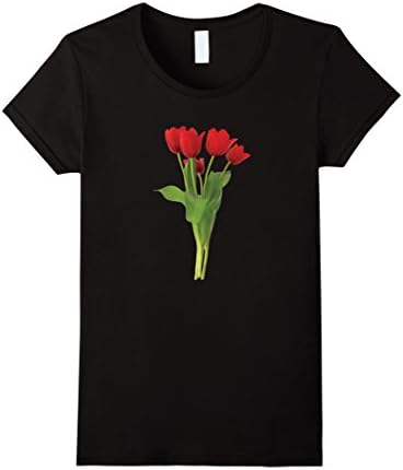 Women's Beautiful Red Tulips T-Shirt XL Black
