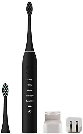 Electric Toothbrush, SmartSonic+ T9s Rechargeable Waterproof Electronic Sonic Toothbrush 15 Brushing Modes with 2 Brush Heads, Charging Base, Power Adapter - Black