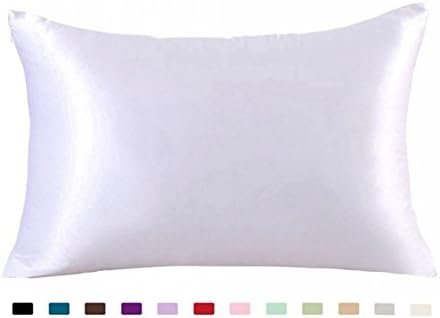 FLCA Luxury Satin Pillowcase with Zipper, Standard Size, Black (Silky Satin Pillow Case for Hair) (White, Standard(20by26inch))