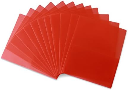 STEMSFX Clear Lightweight Plastic 2 Pocket Folder - 12 pack Red - For Letter Size Papers, Includes Business Card Slot