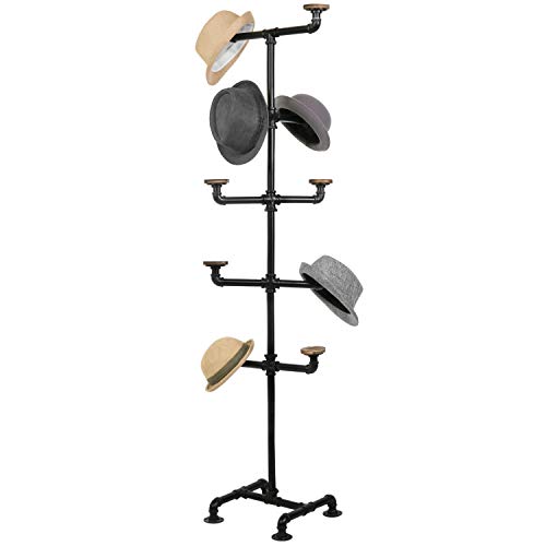MyGift Industrial Black Metal Hat Rack Stand with 10 Round Rustic