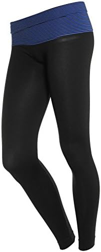 Slimming Fold over Waist Contrast Band Long Lounge Soft Yoga Pants, Blue Stripe