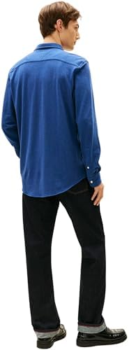 Herren Hemd Knit Pique Featherweight mit Knopfleiste, Blau (Indigo Heather), L