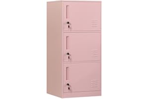 DAYTOYS 3 Door Metal Vertical Storage Locker for Kids Bedroom, Children Room, School, Office, Home,Stackable Steel Storage Cabinet for Toys, Clothes & Sports Equipment,Anti-Tilting Device. (3D, Pink)