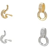 Arricraft 2 Pcs Sterling Silver Double Bail Clasps, 2 Colors Micro Pave Cubic Zirconia Fold Over Twister Clasps for Jewelry Making, 13.8mm Long, 8mm Wide, 5.5mm Thick
