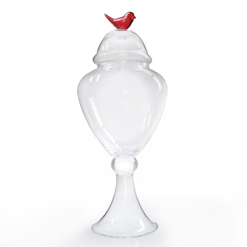 Fifth Avenue Crystal Red Little Birds Pedestal Jar with Lid, 7.5 by 7.5 by 18.5…