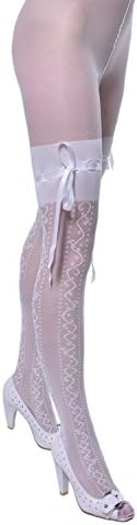 White tights patterned with ribbon Avenya 20 den wedding collection Adrian
