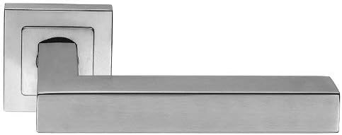 EUROARTSatin/Polished Stainless Steel Mitred Door Handles Lever on Square Rose - Solid Tubular Latch Pack with Hinges
