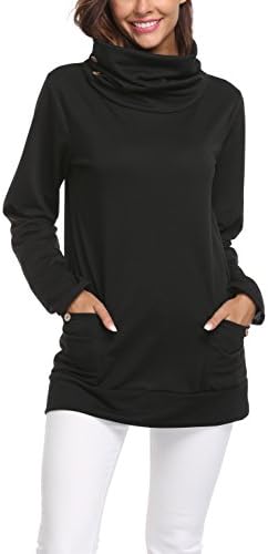 Lobinsun Womens Casual Long Sleeves Hoodie Buttons Cowl Neck Pullover Tops