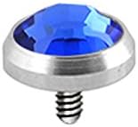Blue Crystal Stone Grade 23 Titanium Top Dermal Thread for 14 Gauge (1.6MM)