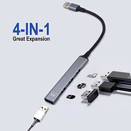 EW1144 Hub USB A, Hub 4 porte Ultra Slim Data, Hub con 3 porte USB A 2.0, 1 porta USB A 3.2, Hub Slim tipo A per Macbook Pro/Air, Laptop, PS5/PS4 e sistemi Mac OS, Windows, Android, in Alluminio