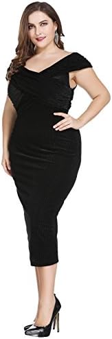 Plus Size Formal Velvet Wrap Long Dress for Cocktail Evening Prom Wedding Party Black 18 Plus