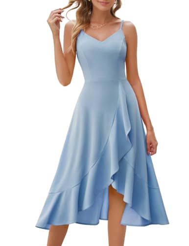 DRESSTELLS Women's Cocktail Party Dress, Formal Wedding Guest High Low Dress, Fit Flare Holiday Prom Dress