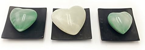 3 Black Marble Trays with 3 White and Green Marble Hearts