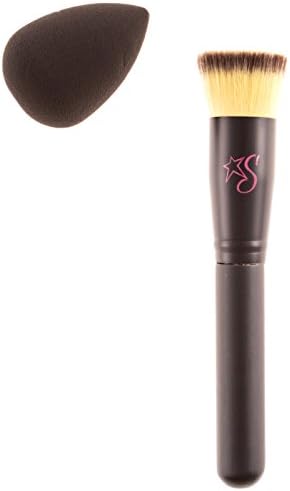 Stashia Kabuki Brush Set Pro Series Round Flat Top Cruelty Free with Blending Sponge