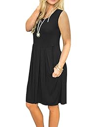 AUSELIA Vestido de dama, sin mangas, plisado y flojo, estilo casual, con bolsillos, longitud hasta la rodilla
