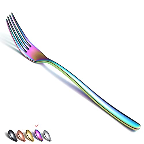 Rainbow Stainless Steel 8'' Dinner Forks 6 Piece Silverware Set, Table & Salad Forks for Home, Kitchen or Restaurant, Dishwasher Safe