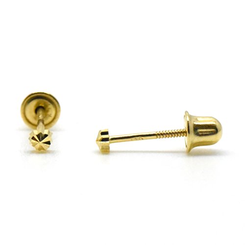 Unique 14K Yellow Gold Half Disco Diamond Cut Ball Studs Screw-Back Earrings Sizes 2mm - 7mm