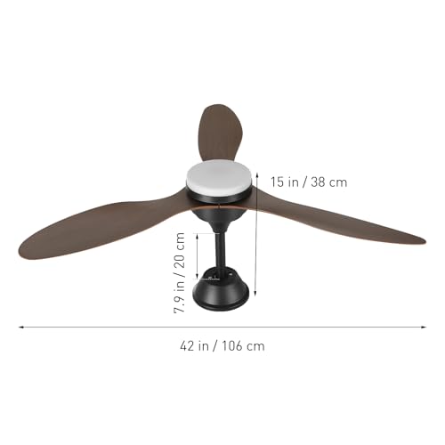 Ventilador de Techo con Luz de 107cm, 42 Inch Ceiling Fan, Color madera negro, Control de aplicaciones móviles con Control Remoto, 6 Velocidades, Luz LED de 3 Colores, 3 Cuchillas, Motor CC Reversible