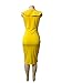 VERTTEE V Neck Ruffle Plain Bodycon Sleeveless Midi Tight Wrap Women's Party Dress Yellow M