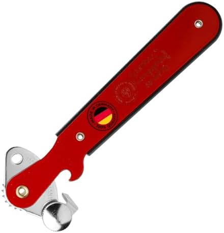 Abrelatas de palanca "Columbus" – abrelatas estrecho con abrebotellas óptimo para abrir latas y botellas – rojo, 1025227R