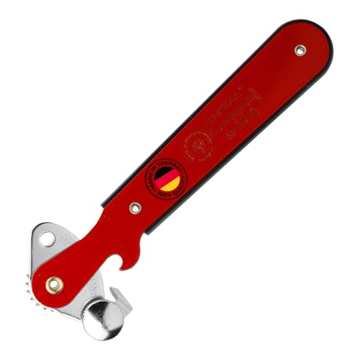 Hebeldosenöffner "Columbus" – Schmaler Dosenöffner mit Kapselheber ideal zum Öffnen von Konservendosen und Flaschen – Rot, 1025227R