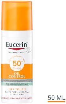 Sun Gel Crema Oil Control Dry Touch FPS 50+ (50 ml), protección solar facial 50+ con filtros UVA/UVB, crema solar para piel grasa y propensa al acné, crema de sol con textura ultraligera