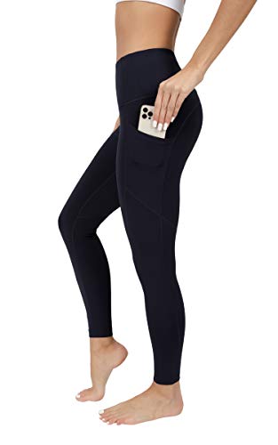 90 degree by reflex power flex yoga pants - leggings de tobillo a prueba de sentadillas de cintura alta con bolsillos para mujer - azul marino oscuro - medio