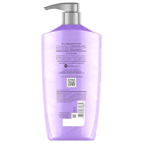L’OREAL PARIS ELVIVE HYALURON PLUMP HYDRATING CONDITIONER FOR DEHYDRATED, DRY HAIR INFUSED WITH HYALURONIC ACID CARE COMPLEX, PARABEN-FREE, 26.5 FL OZ