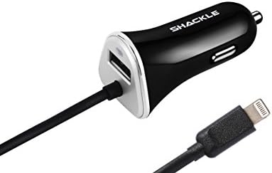 iPhone Car Charger, Shackle High Speed Travel Adapter with Extra Long Built-in Lightning Connector for iPhone 7 6S Plus 7 Plus 6 Se 5S 5 5C iPad Pro Air Mini 2 3 4 and Extra USB Port for Android