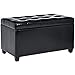 Amazon Basics Faux Leather Rectangular Storage Ottoman, Midnight Black, 17